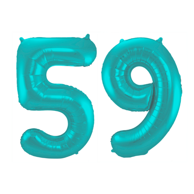 Folieballon 59 jaar metallic pastel aqua mat 86cm