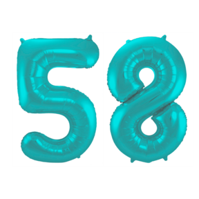 Folieballon 58 jaar metallic pastel aqua mat 86cm