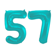 Folieballon 57 jaar metallic pastel aqua mat 86cm