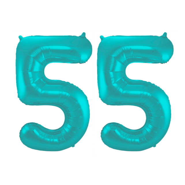 Folieballon 55 jaar metallic pastel aqua mat 86cm