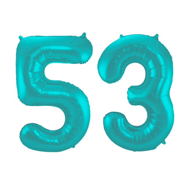 Folieballon 53 jaar metallic pastel aqua mat 86cm
