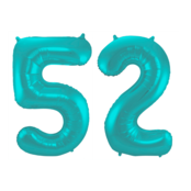 Folieballon 52 jaar metallic pastel aqua mat 86cm