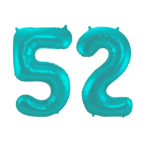Folieballon 52 jaar metallic pastel aqua mat 86cm