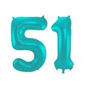 Folieballon 51 jaar metallic pastel aqua mat 86cm