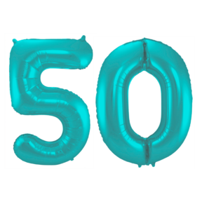 Folieballon 50 jaar metallic pastel aqua mat 86cm