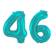 Folieballon 46 jaar metallic pastel aqua mat 86cm Folieballon 46 jaar metallic pastel aqua mat 86cm