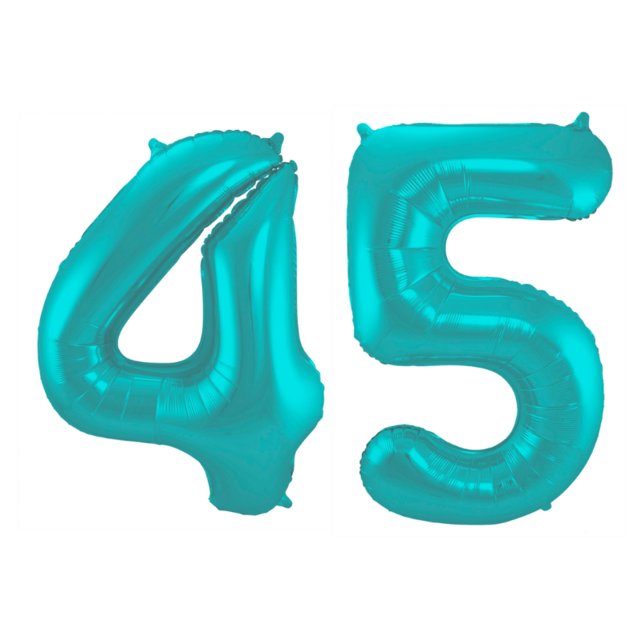 Folieballon 45 jaar metallic pastel aqua mat 86cm