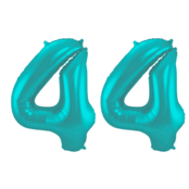 Folieballon 44 jaar metallic pastel aqua mat 86cm