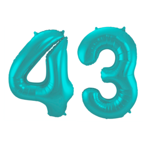 Folieballon 43 jaar metallic pastel aqua mat 86cm