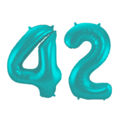 Folieballon 42 jaar metallic pastel aqua mat 86cm