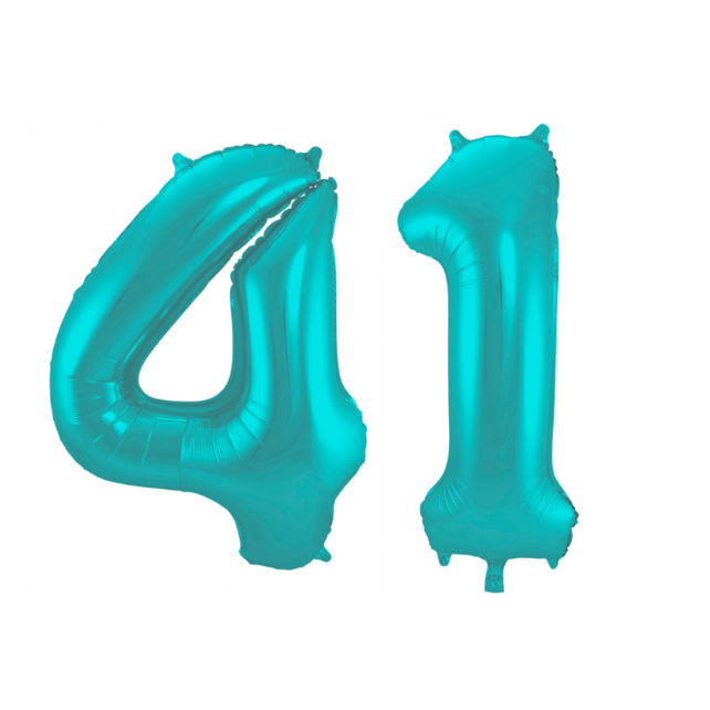 Folieballon 41 jaar metallic pastel aqua mat 86cm Folieballon 41 jaar metallic pastel aqua mat 86cm