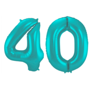 Folieballon 40 jaar metallic pastel aqua mat 86cm
