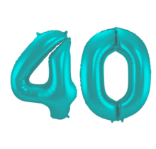 Folieballon 40 jaar metallic pastel aqua mat 86cm