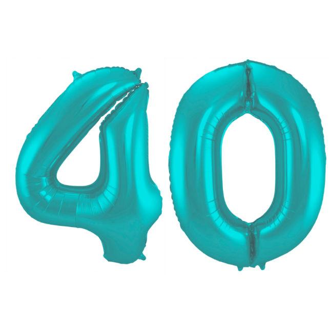Folieballon 40 jaar metallic pastel aqua mat 86cm