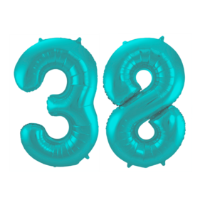 Folieballon 38 jaar metallic pastel aqua mat 86cm