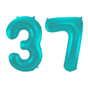 Folieballon 37 jaar metallic pastel aqua mat 86cm