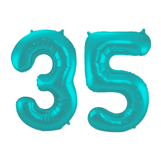 Folieballon 35 jaar metallic pastel aqua mat 86cm