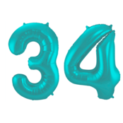 Folieballon 34 jaar metallic pastel aqua mat 86cm