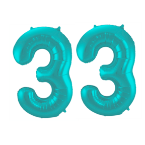 Folieballon 33 jaar metallic pastel aqua mat 86cm