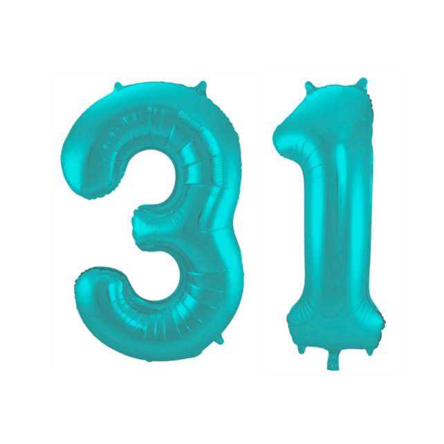 Folieballon 31 jaar metallic pastel aqua mat 86cm