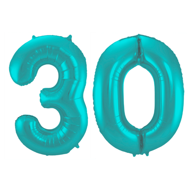 Folieballon 30 jaar metallic pastel aqua mat 86cm