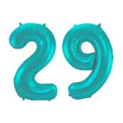 Folieballon 29 jaar metallic pastel aqua mat 86cm