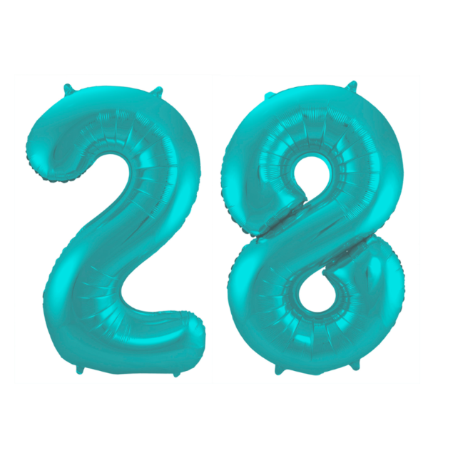Folieballon 28 jaar metallic pastel aqua mat 86cm