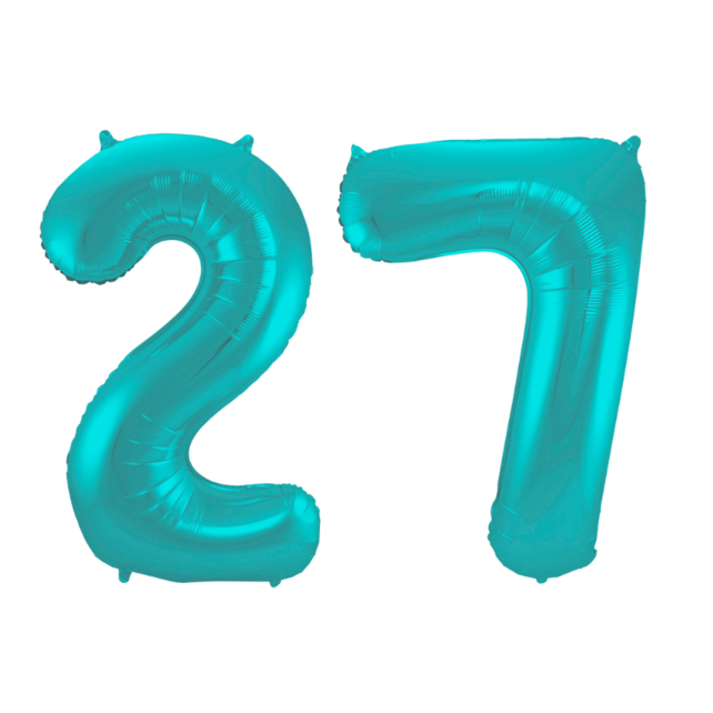 Folieballon 27 jaar metallic pastel aqua mat 86cm
