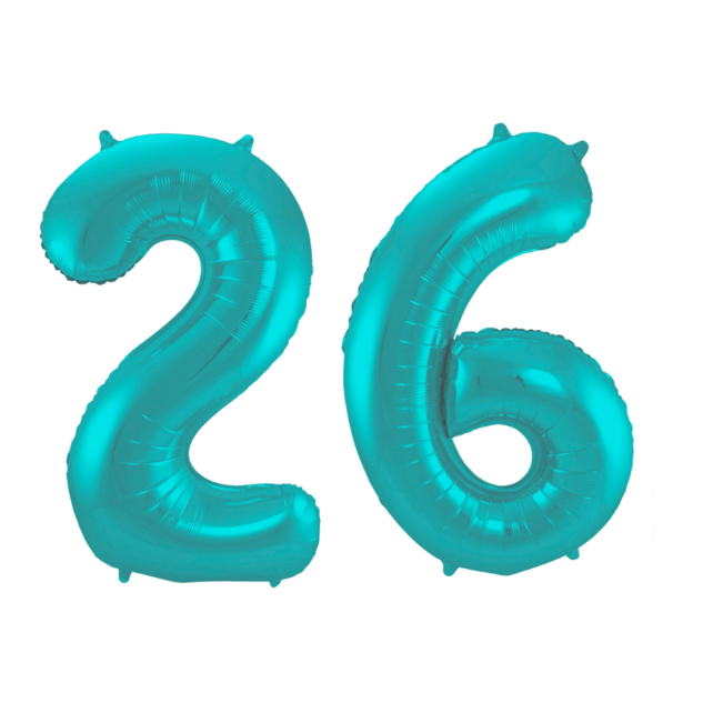 Folieballon 26 jaar metallic pastel aqua mat 86cm