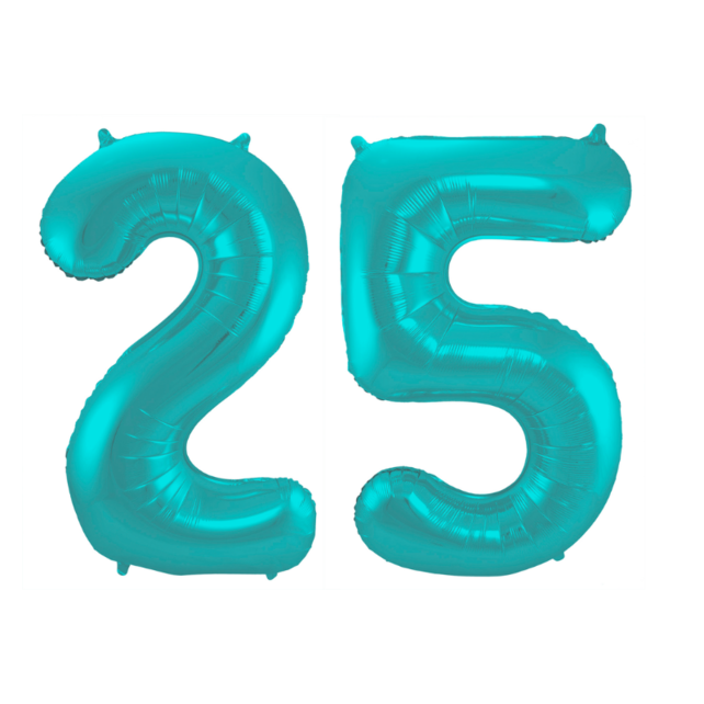 Folieballon 25 jaar metallic pastel aqua mat 86cm