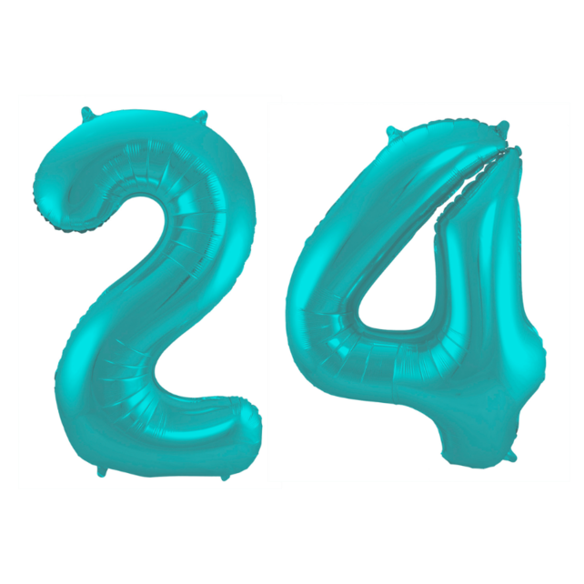 Folieballon 24 jaar metallic pastel aqua mat 86cm