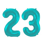 Folieballon 23 jaar metallic pastel aqua mat 86cm