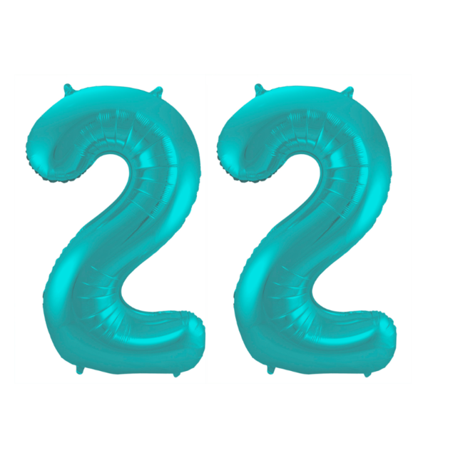 Folieballon 22 jaar metallic pastel aqua mat 86cm