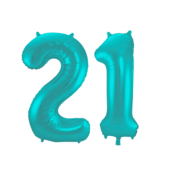 Folieballon 21 jaar metallic pastel aqua mat 86cm