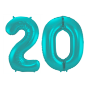 Folieballon 20 jaar metallic pastel aqua mat 86cm Folieballon 20 jaar metallic pastel aqua mat 86cm