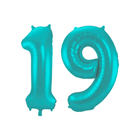 Folieballon 19 jaar metallic pastel aqua mat 86cm