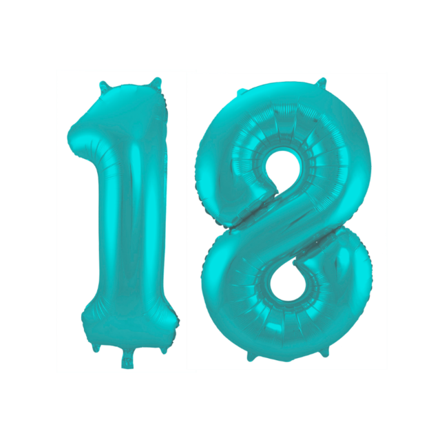 Folieballon 18 jaar metallic pastel aqua mat 86cm