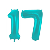 Folieballon 17 jaar metallic pastel aqua mat 86cm