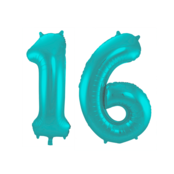Folieballon 16 jaar metallic pastel aqua mat 86cm