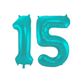 Folieballon 15 jaar metallic pastel aqua mat 86cm