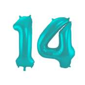 Folieballon 14 jaar metallic pastel aqua mat 86cm