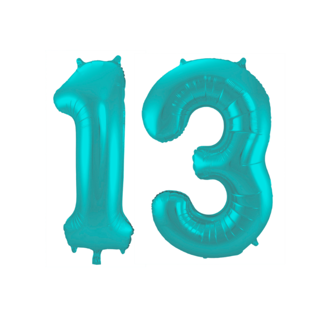 Folieballon 13 jaar metallic pastel aqua mat 86cm