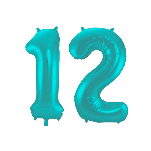 Folieballon 12 jaar metallic pastel aqua mat 86cm