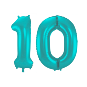 Folieballon 10 jaar metallic pastel aqua mat 86cm