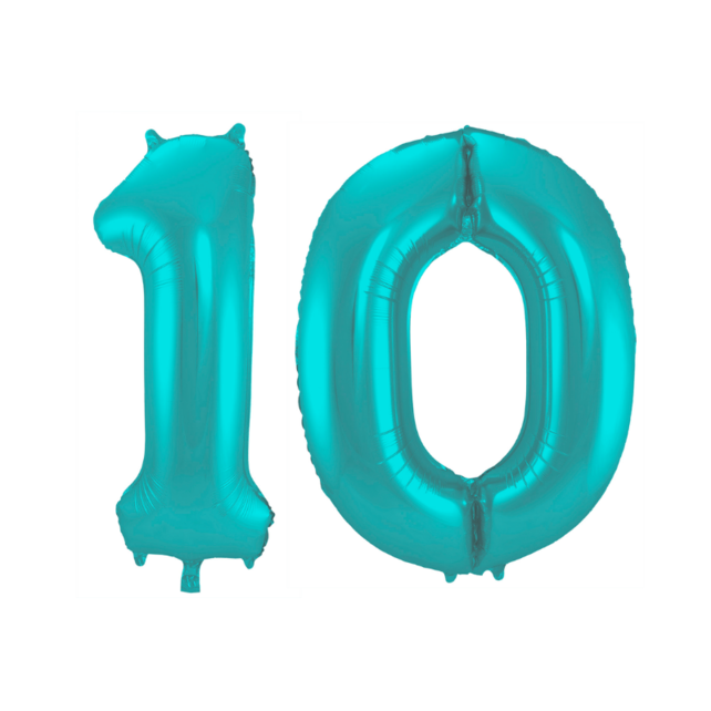 Folieballon 10 jaar metallic pastel aqua mat 86cm