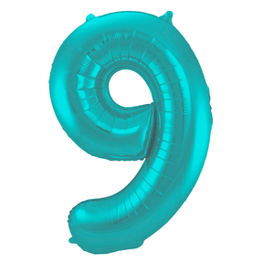 Folieballon 9 jaar metallic pastel aqua mat 86cm