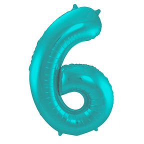 Folieballon 6 jaar metallic pastel aqua mat 86cm
