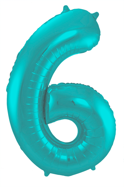 Folieballon 6 jaar metallic pastel aqua mat 86cm