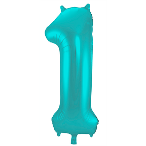 Folieballon 1 jaar metallic pastel aqua mat 86cm