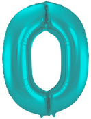 Folieballon cijfer 0 metallic pastel aqua mat 86cm